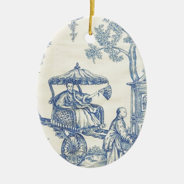 Toile in Blue & White Ceramic Tree Decoration (Front)