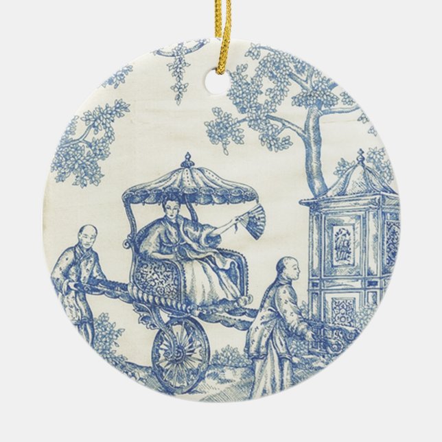 Toile in Blue & White Ceramic Tree Decoration (Front)