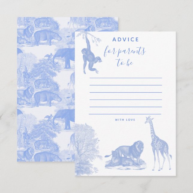 Toile Jungle Animal Safari baby Shower Advice Card (Front/Back)
