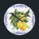 Toile Lemons Clock<br><div class="desc">These luscious lemons are surrounded by a lovely French Toile border! An adorable kitchen accent!

Italian lemon clock,  lemons clock,  lemons wall clock,  Italian kitchen décor,  country French kitchen clock, </div>