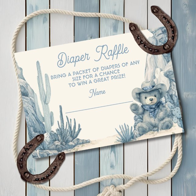 Toile Little Cowboy Teddy Bear Diaper Raffle Invitation (Creator Uploaded)