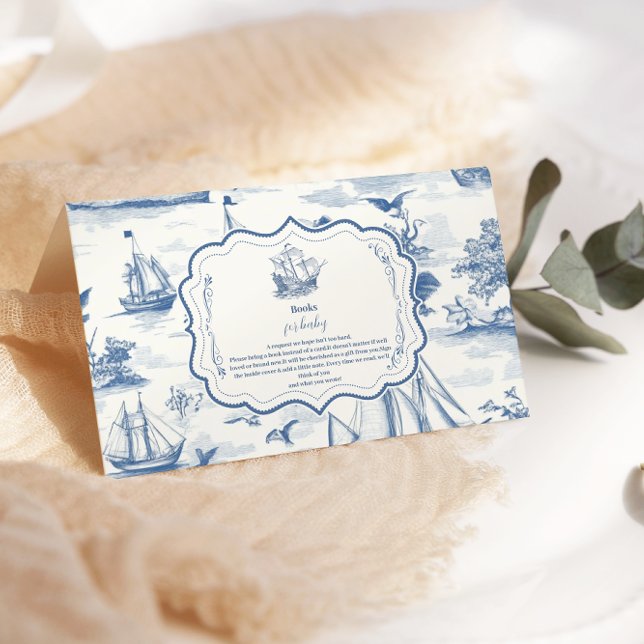 Toile Nautical Baby Shower Books for Baby Enclosure Card (Creator Uploaded)
