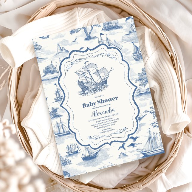 Toile Nautical Baby Shower Invitation (Creator Uploaded)