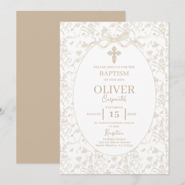Toile Neutral Baptism Invitation (Front/Back)