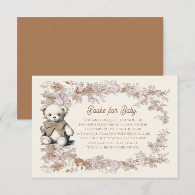Toile Neutral Teddy Bear Books for Baby Invitation (Front/Back)