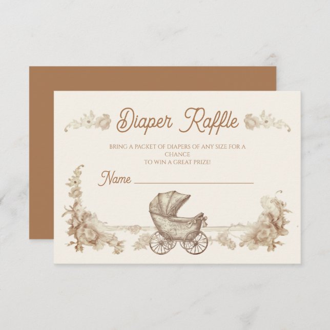 Toile Neutral Teddy Bear Diaper Raffle Invitation (Front/Back)