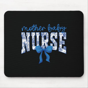 Toile Nurse Bow Blue Coquette Mother Baby Nurse Cr Mouse Mat