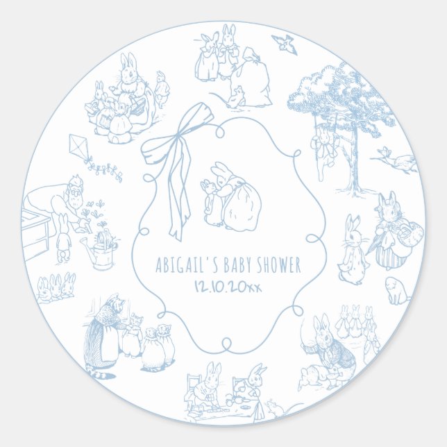 Toile Peter the Rabbit Beatrix Baby Shower Classic Round Sticker (Front)