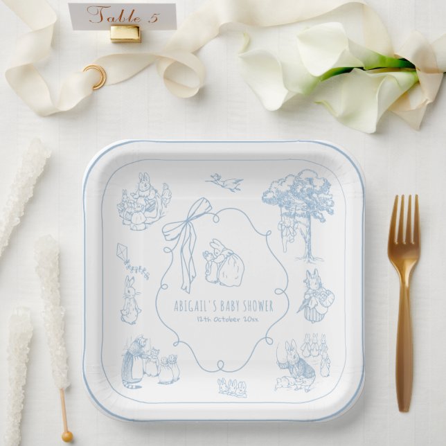 Toile Peter the Rabbit Beatrix Baby Shower Paper Plate (Wedding)