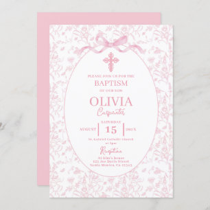 Toile Pink Baptism Invitation
