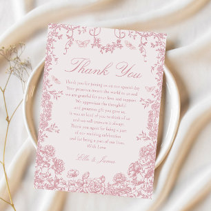 Toile Pink Chinoiserie Floral Wedding Thank You Card