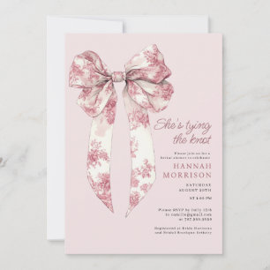 Toile Pink Coquette Bow Bridal Shower Invitation