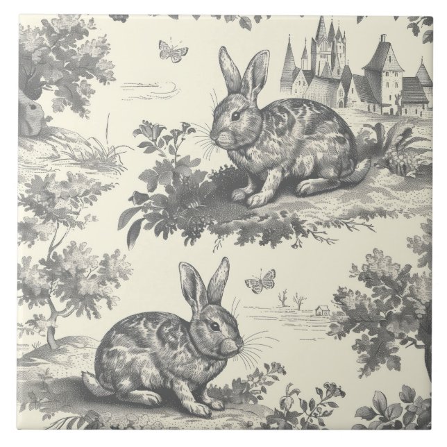 Toile Rabbit Vintage Woodland Tile (Front)
