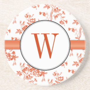 Toile Red Roses Monogram Coaster