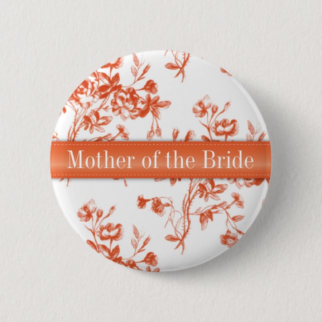 Toile Red Roses Wedding Rehearsal Button (Front)