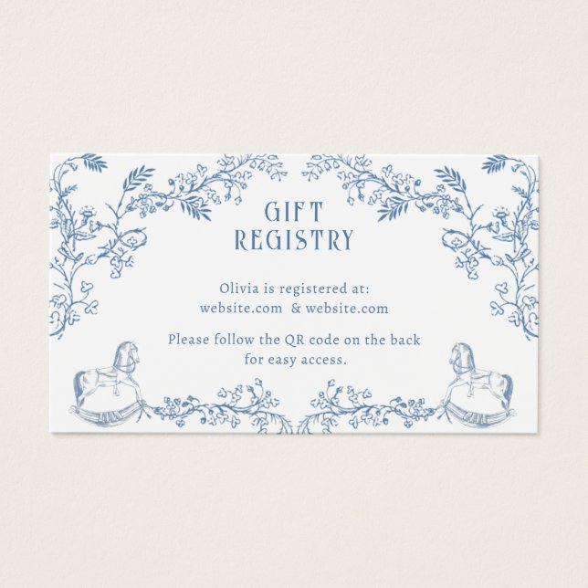 Toile Registry Baby Shower Enclosure card (Front)