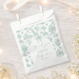 Toile Safari green bow Baby shower Thank you Favour Bags