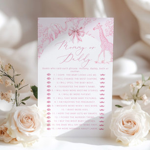 Toile Safari Mommy or daddy baby shower game