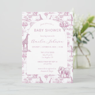 Toile Safari Pink Baby Shower Invitation Animal