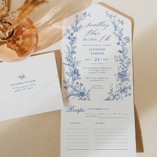 Toile Something Blue Bridal Shower All In One Invitation