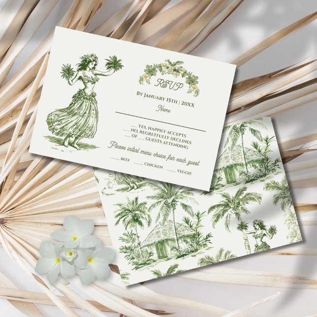 Toile Tropical Hawaiian Island Wedding RSVP Invitation (Creator Uploaded)