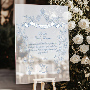 Toile Vintage floral Blue Baby shower Welcome Acrylic Sign