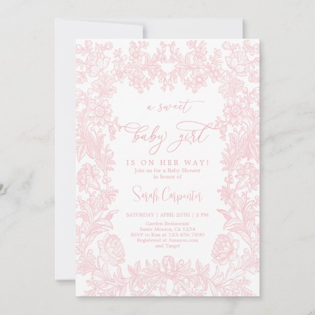 Toile Vintage frame Baby Shower Girl Invitation (Front)