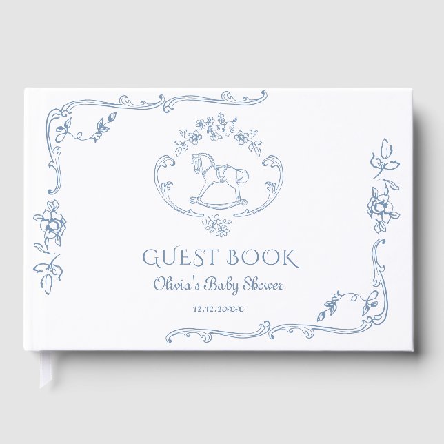 Toile Vintage frame Chinoiserie Baby shower Guest Book (Front)