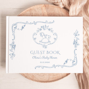 Toile Vintage frame Chinoiserie Baby shower Guest Book