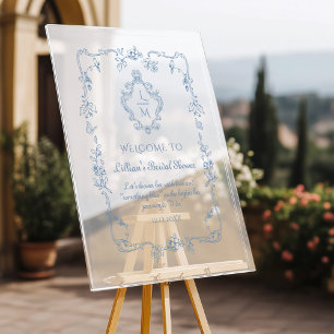 Toile Vintage frame Crest Bridal shower Welcome Acrylic Sign
