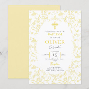 Toile yellow Baptism Invitation