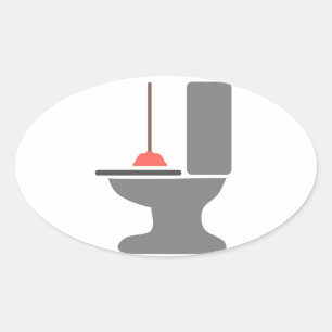 Toilet and Plunger Oval Sticker