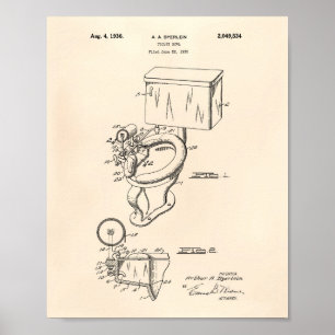 Toilet Bowl 1936 Patent Art Old Peper Poster