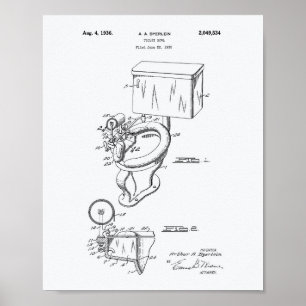 Toilet Bowl 1936 Patent Art White Paper Poster