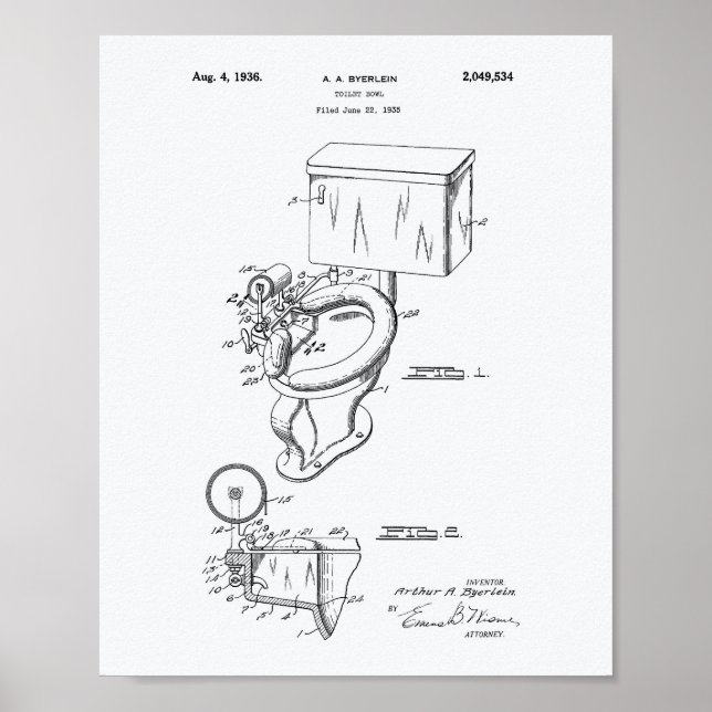 Toilet Bowl 1936 Patent Art White Paper Poster (Front)