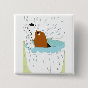toilet dog  15 cm square badge