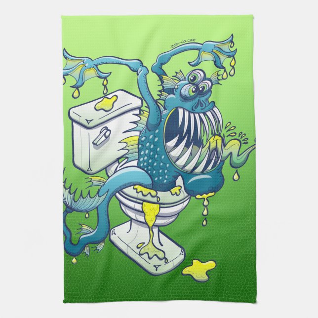 Toilet Monster Tea Towel (Vertical)