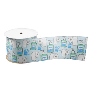 Toilet Paper and Hand Sanitizer Pattern Satin Ribbon