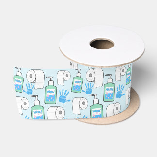 Toilet Paper and Hand Sanitizer Pattern Satin Ribbon
