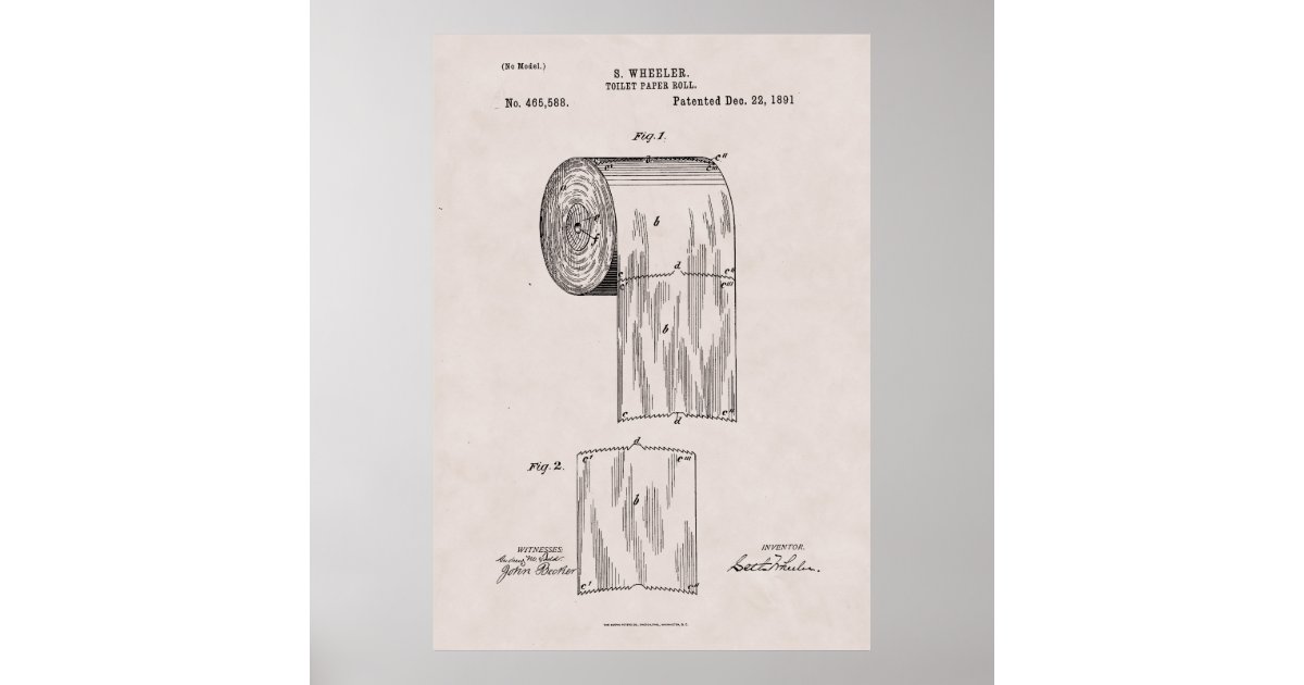Toilet Paper Patent No. 465,588 by S. Wheeler 1891 Poster Zazzle