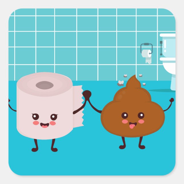 Toilet Paper & Poop Buddies – Cute Cartoon Friends Square Sticker (Front)