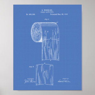 Toilet Paper Roll 1891 Patent Art - Blueprint Poster