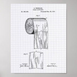 Toilet Paper Roll 1891 Patent Art - Lined Peper Poster