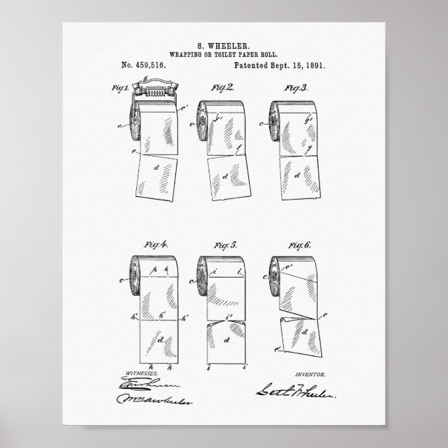Toilet Paper Roll 1891 Patent Art White Paper Poster (Front)