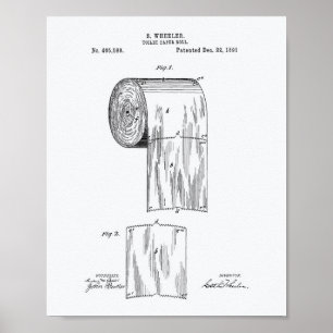 Toilet Paper Roll 1891 Patent Art - White Paper Poster
