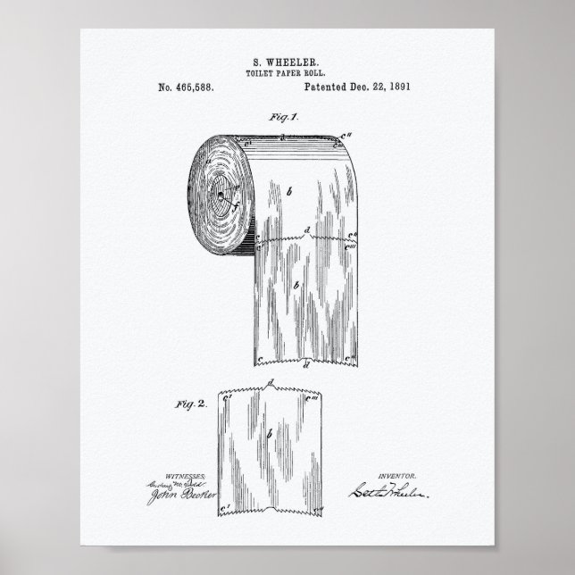 Toilet Paper Roll 1891 Patent Art - White Paper Poster (Front)