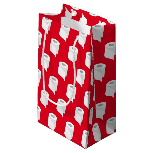 Toilet Paper Roll Funny Quarantine Theme Red Small Gift Bag (Front Angled)