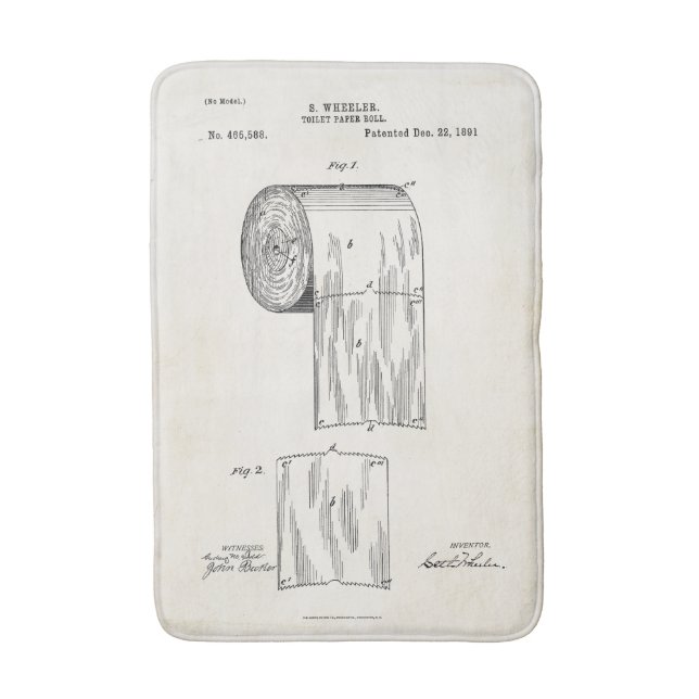 Toilet Paper Roll Patent Print Bath Mat (Front Vertical)