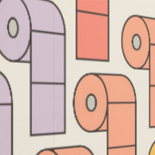 Toilet paper rolls in kitschy 1950s rainbow colour wallpaper