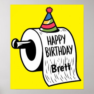 Toilet paper with birthda hat drawing poster